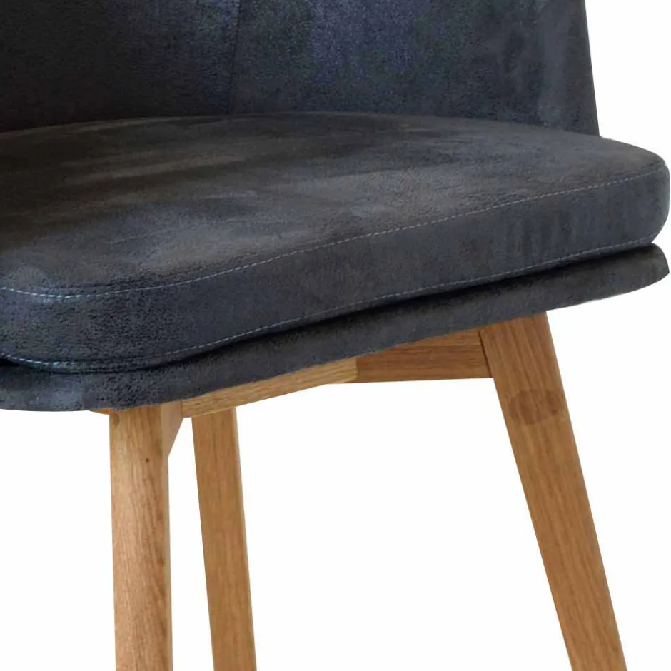 Wohnen Tischsessel in Anthrazit Microfaser Bastiona mit Gestell Wildeiche