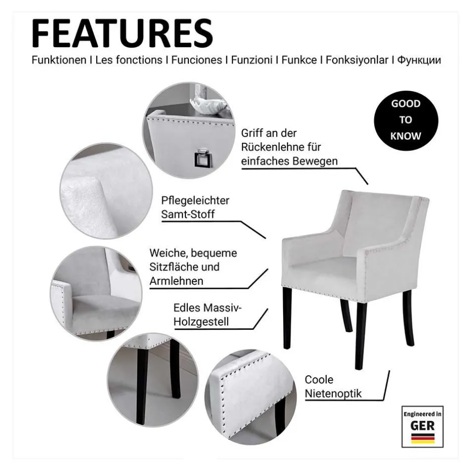 Wohnen Tischsessel in Silbergrau Samt - Syriana
