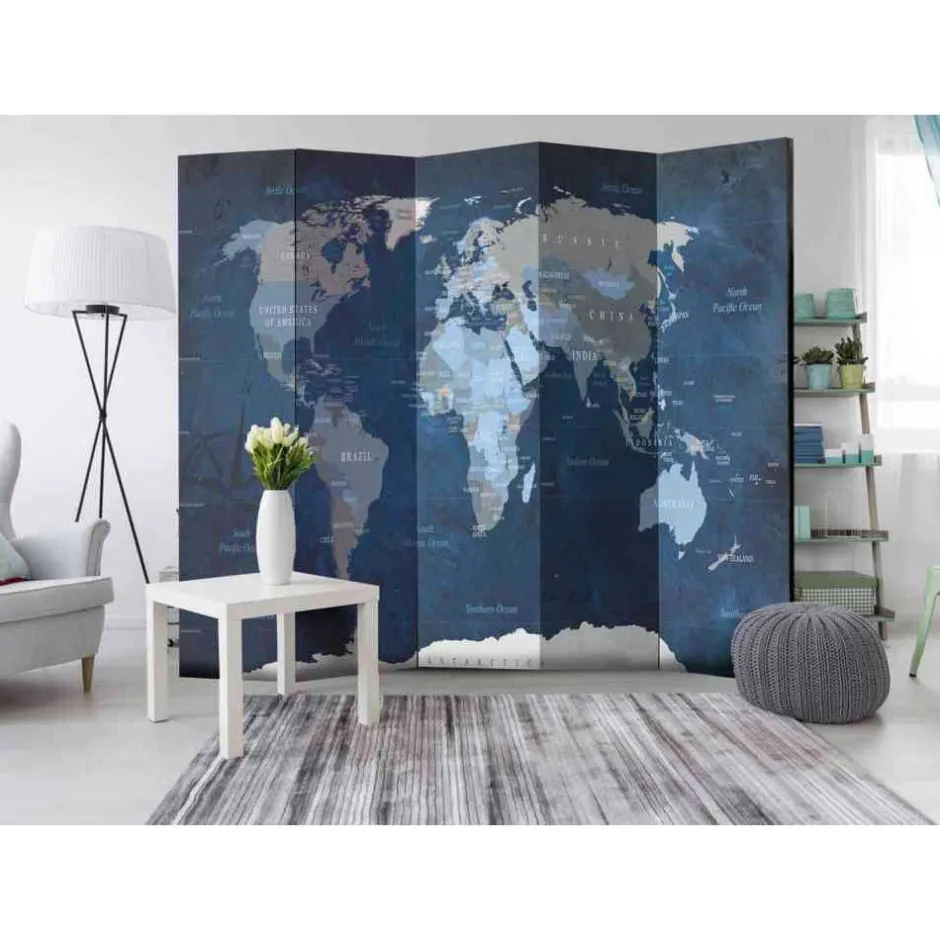 5-tlg Spanische Wand in Blau & Grau - Mabu^Wohnen Discount