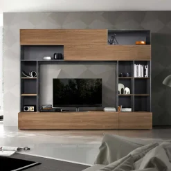 Wohnen Tolle TV Wand in Nussbaum & Grau - Niels