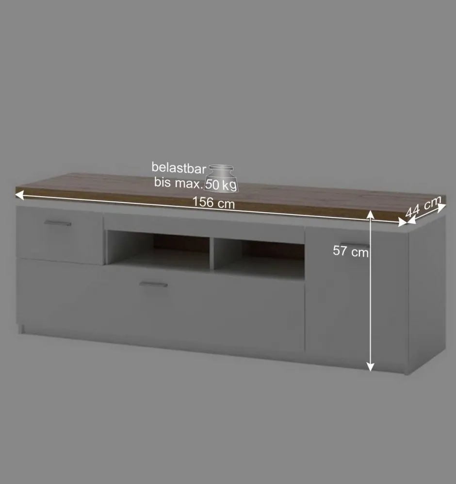 Wohnen Topp TV Element in Weiß & Wildeiche mit LED - Caldri