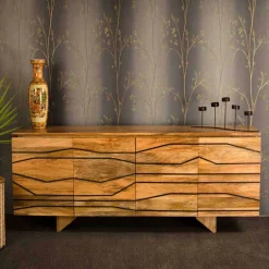 Türen-Sideboard mit toller Rillendesign Front Kentura aus Mango Massivholz^Wohnen Clearance