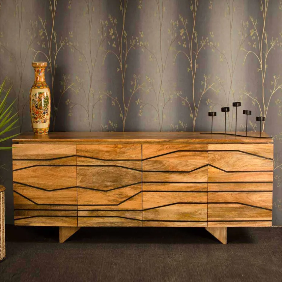 Türen-Sideboard mit toller Rillendesign Front Kentura aus Mango Massivholz^Wohnen Clearance
