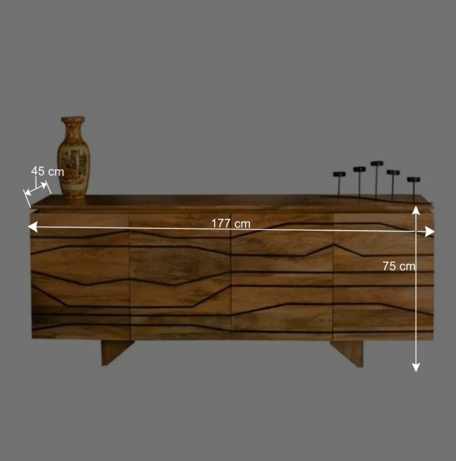 Türen-Sideboard mit toller Rillendesign Front Kentura aus Mango Massivholz^Wohnen Clearance