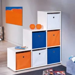 Wohnen Treppenregal Raumteiler mit 6 Textil Boxen - Charlena