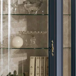 Wohnen 1-türige Barock Vitrine in Dunkelblau & Gold - Otaligo