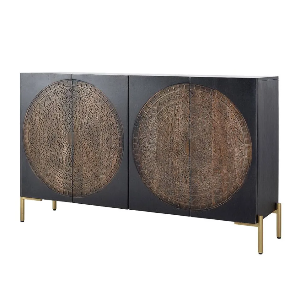 Wohnen 4-türige Design Kommode mit Mandala Schnitzerei - Synessa