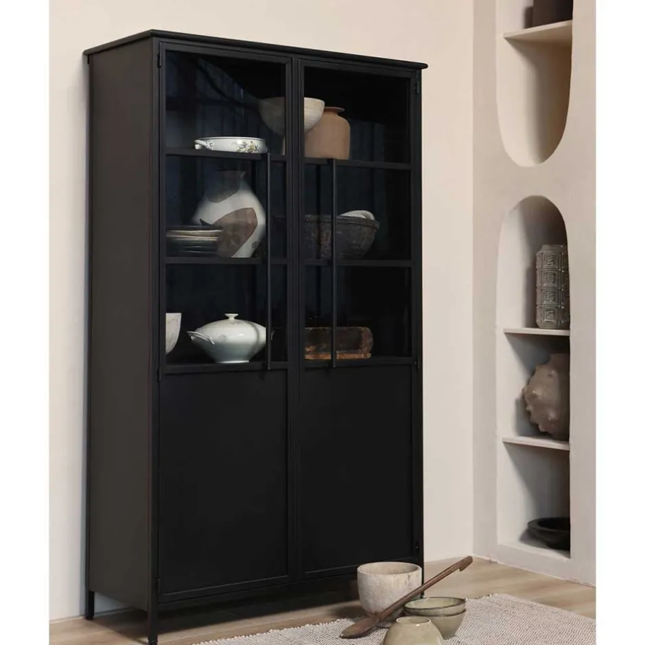 2-türige Metall Vitrine in Schwarz - Ponnya^Wohnen Online