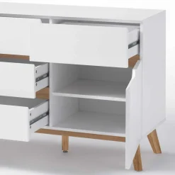 2-türige Retro Kommode mit 5 Schubladen Flacon in Weiß^Wohnen