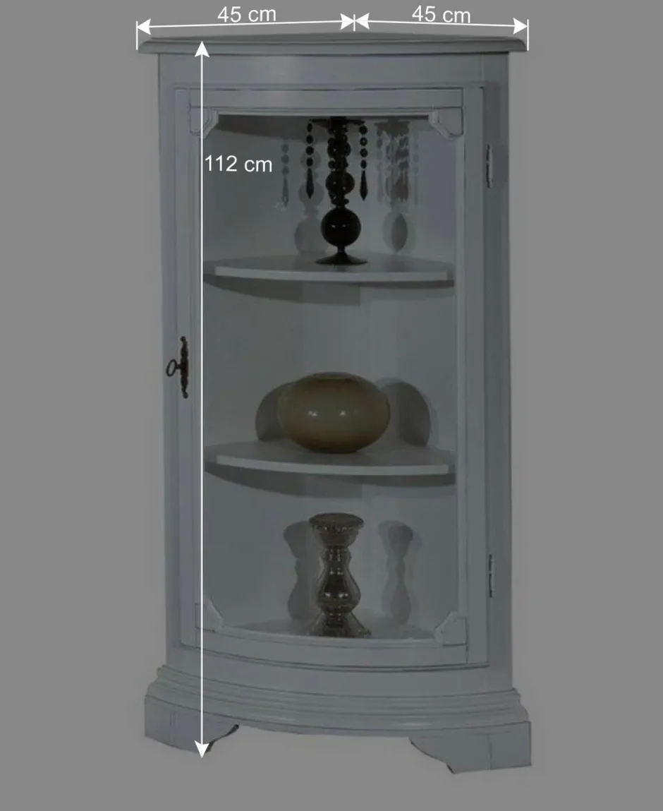 Wohnen 1-türige Vintage Eckvitrine niedrig - 112 cm hoch - Zarinas