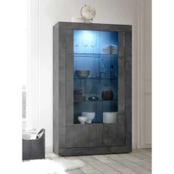Wohnen 2-türige Vitrine in Dunkelgrau Dekor - Cordillera