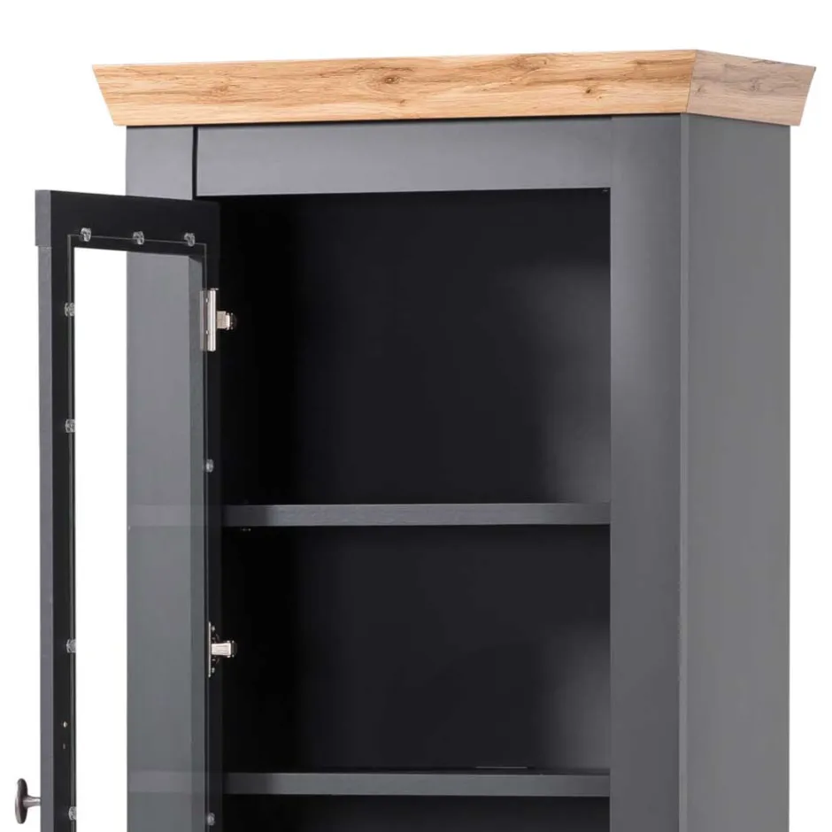 Wohnen 1-türige Vitrine mit Flaschenfächern & Schublade - Lionel