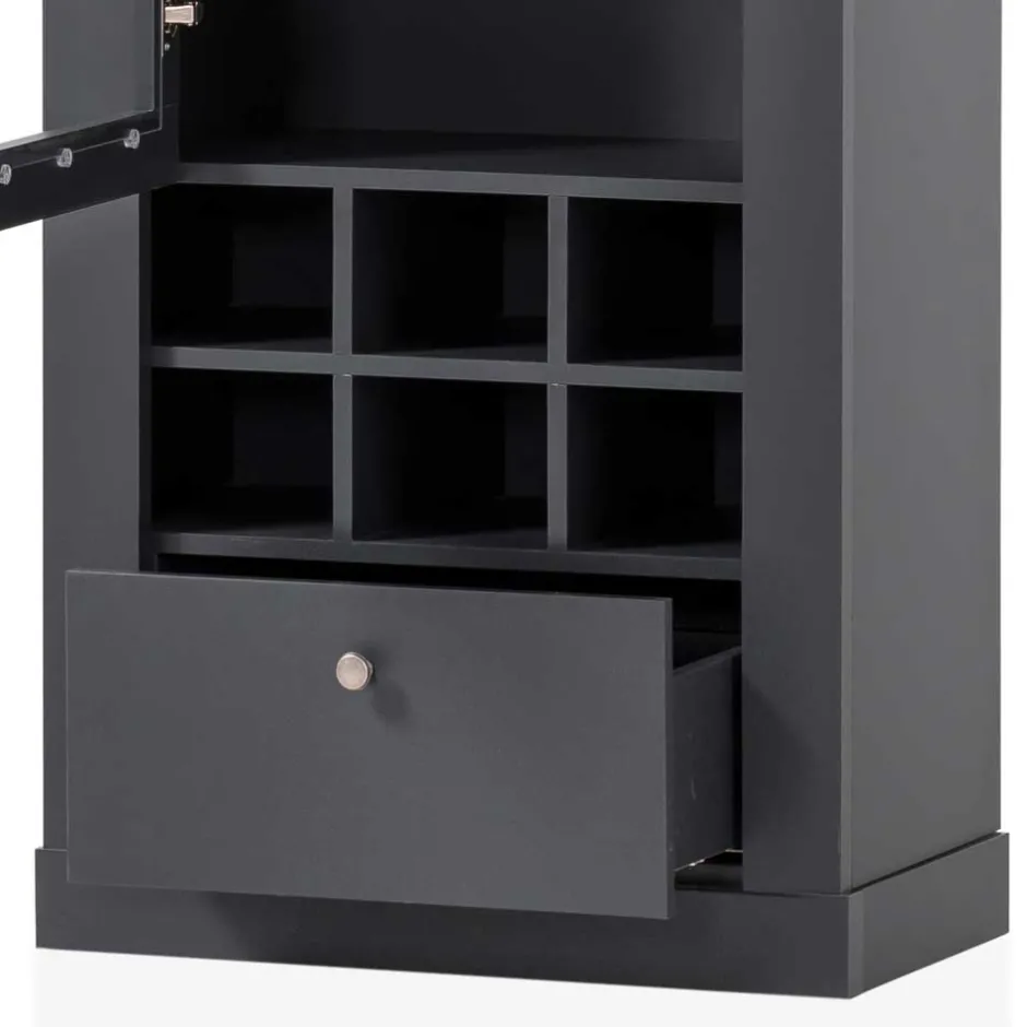 Wohnen 1-türige Vitrine mit Flaschenfächern & Schublade - Lionel