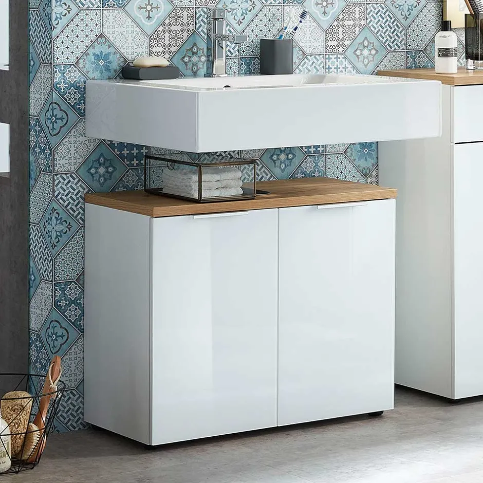 Wohnen 2-türige Waschkommode in Weiß & Eiche - Etosia