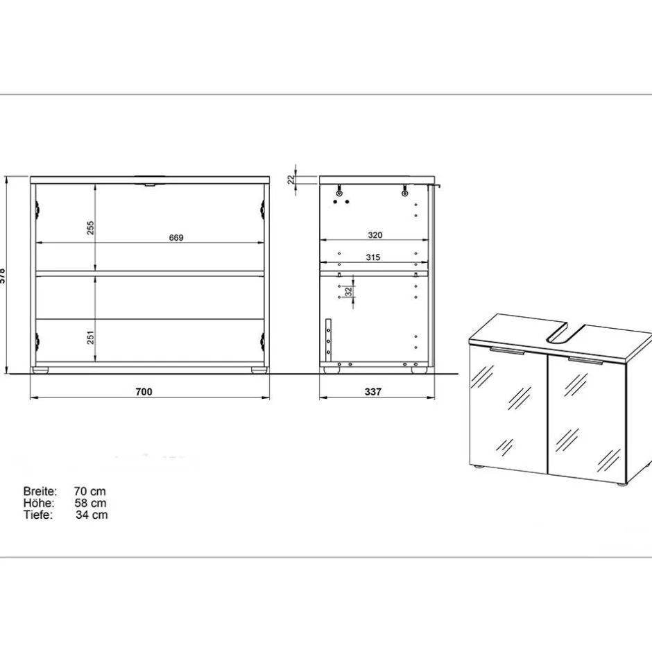 Wohnen 2-türige Waschkommode in Weiß & Eiche - Etosia