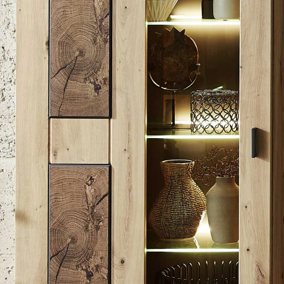 1-türige Wohnzimmervitrine in Wildeiche Holzoptik - Iniaco^Wohnen