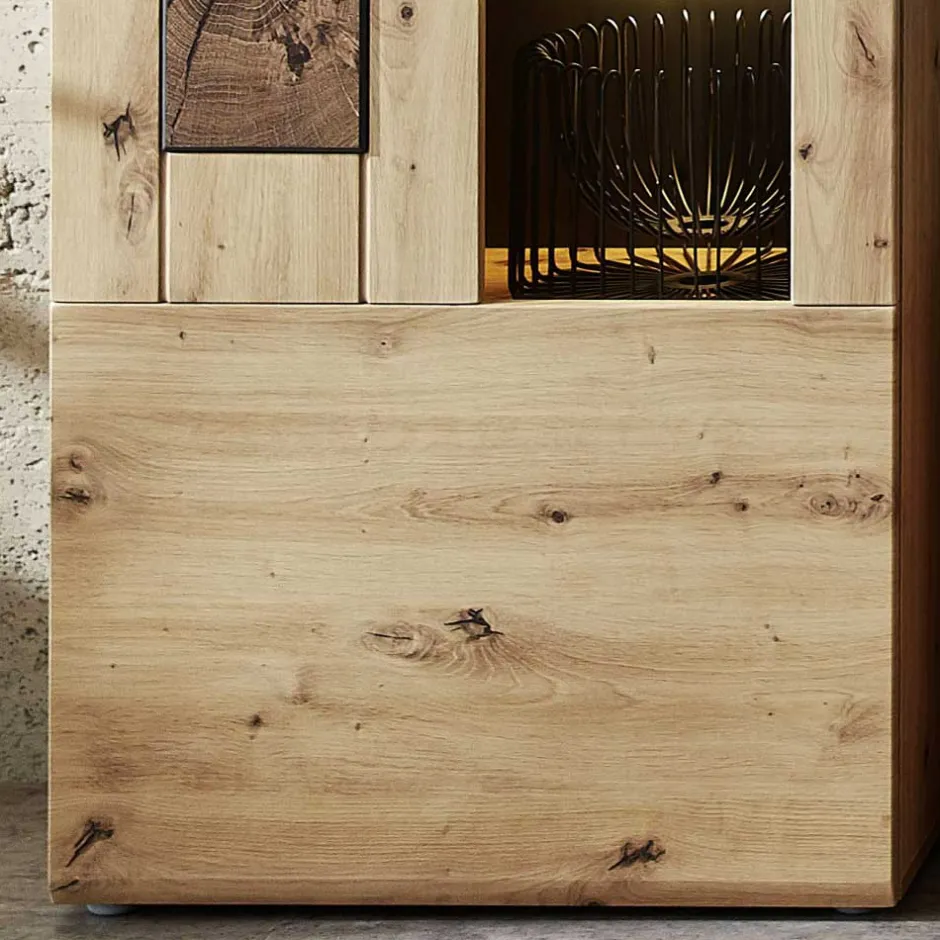 1-türige Wohnzimmervitrine in Wildeiche Holzoptik - Iniaco^Wohnen