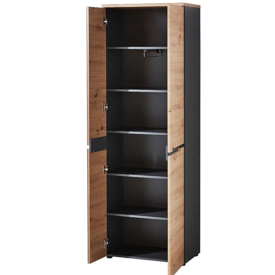 Wohnen 2-türiger Dielenschrank mit Spiegel & Wildeiche Dekor - Kuetra