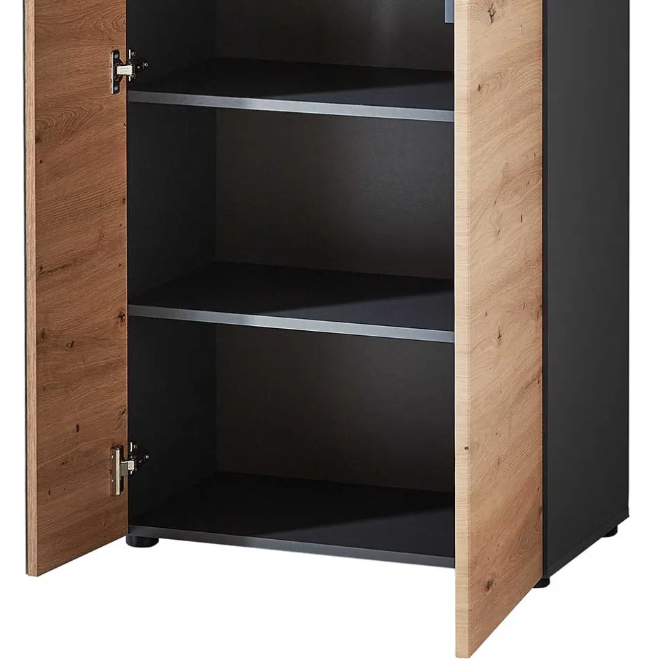 Wohnen 2-türiger Dielenschrank mit Spiegel & Wildeiche Dekor - Kuetra