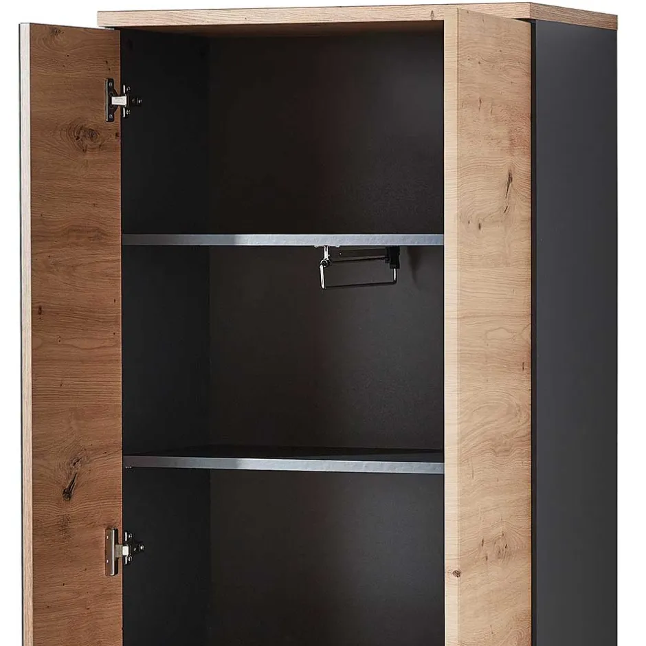 Wohnen 2-türiger Dielenschrank mit Spiegel & Wildeiche Dekor - Kuetra