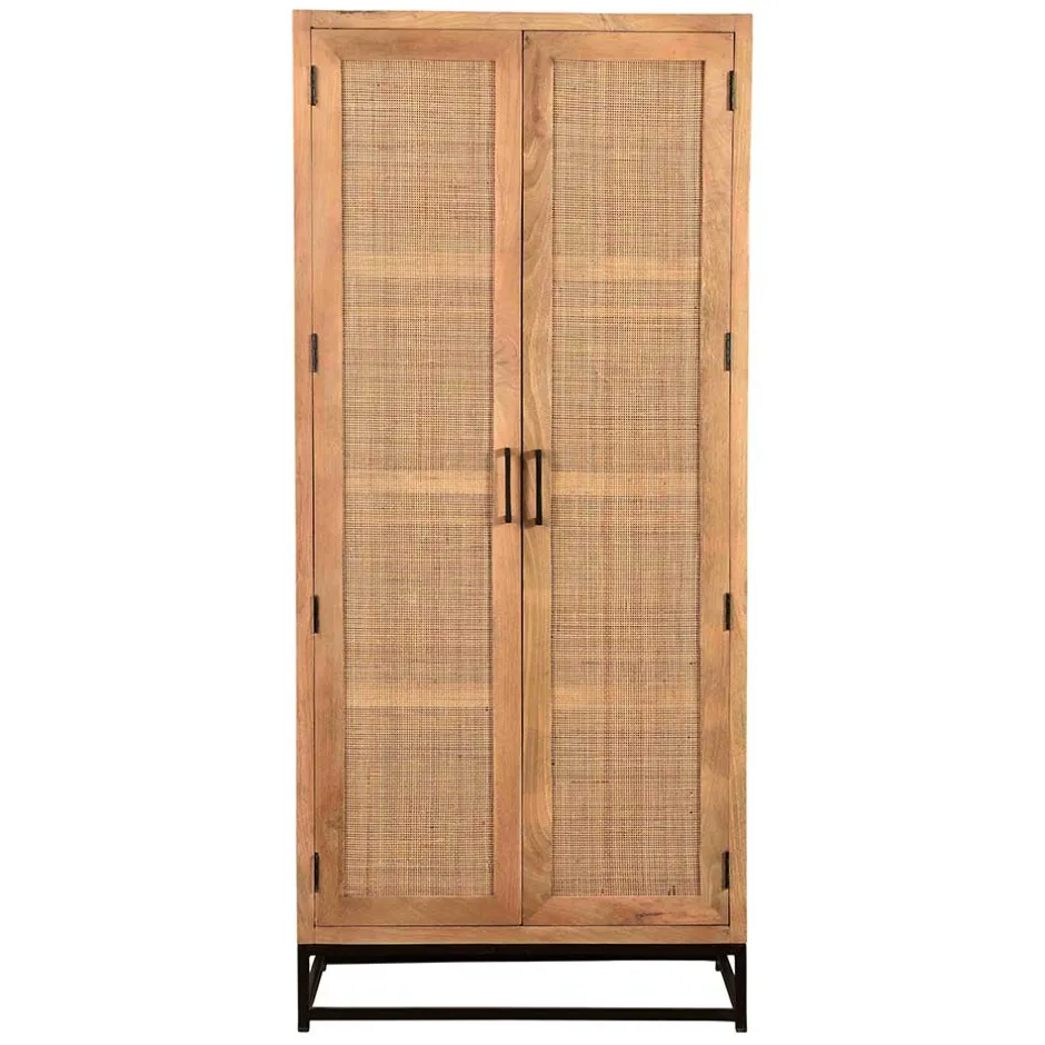 2-türiger Flurschrank aus Holz & Rattan Geflecht - Lazianus^Wohnen Discount