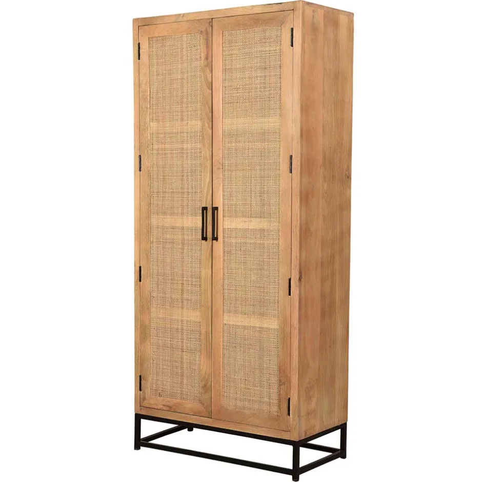 2-türiger Flurschrank aus Holz & Rattan Geflecht - Lazianus^Wohnen Discount