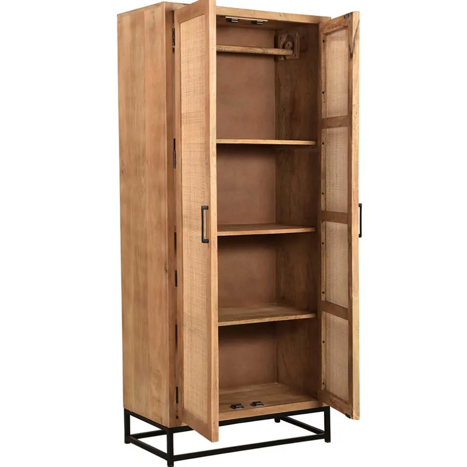 2-türiger Flurschrank aus Holz & Rattan Geflecht - Lazianus^Wohnen Discount