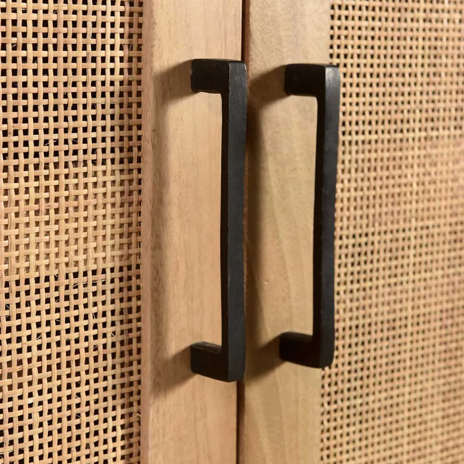2-türiger Flurschrank aus Holz & Rattan Geflecht - Lazianus^Wohnen Discount