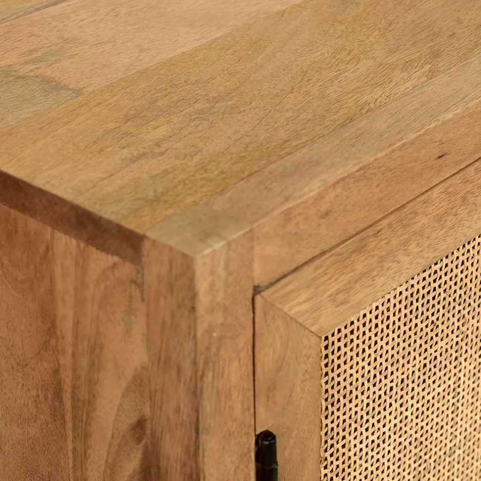 2-türiger Flurschrank aus Holz & Rattan Geflecht - Lazianus^Wohnen Discount