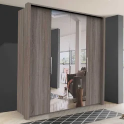 2-türiger Holz Look Kleiderschrank mit Spiegel - Crenba^Wohnen Hot