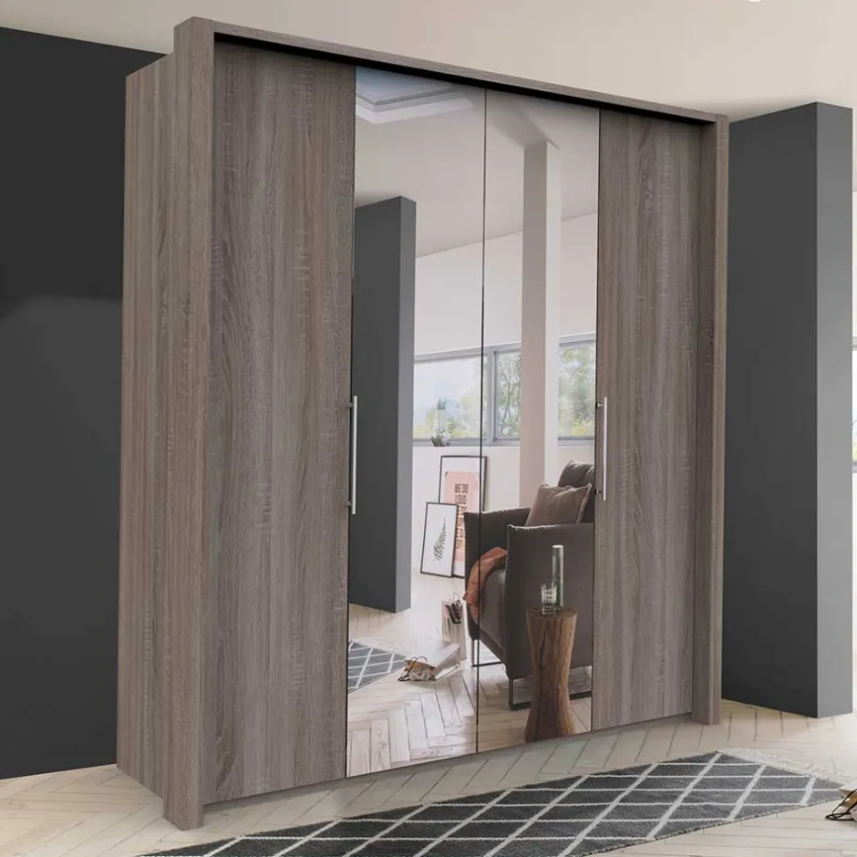 2-türiger Holz Look Kleiderschrank mit Spiegel - Crenba^Wohnen Hot