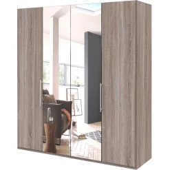 2-türiger Holz Look Kleiderschrank mit Spiegel - Crenba^Wohnen Hot