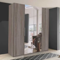 2-türiger Holz Look Kleiderschrank mit Spiegel - Crenba^Wohnen Hot