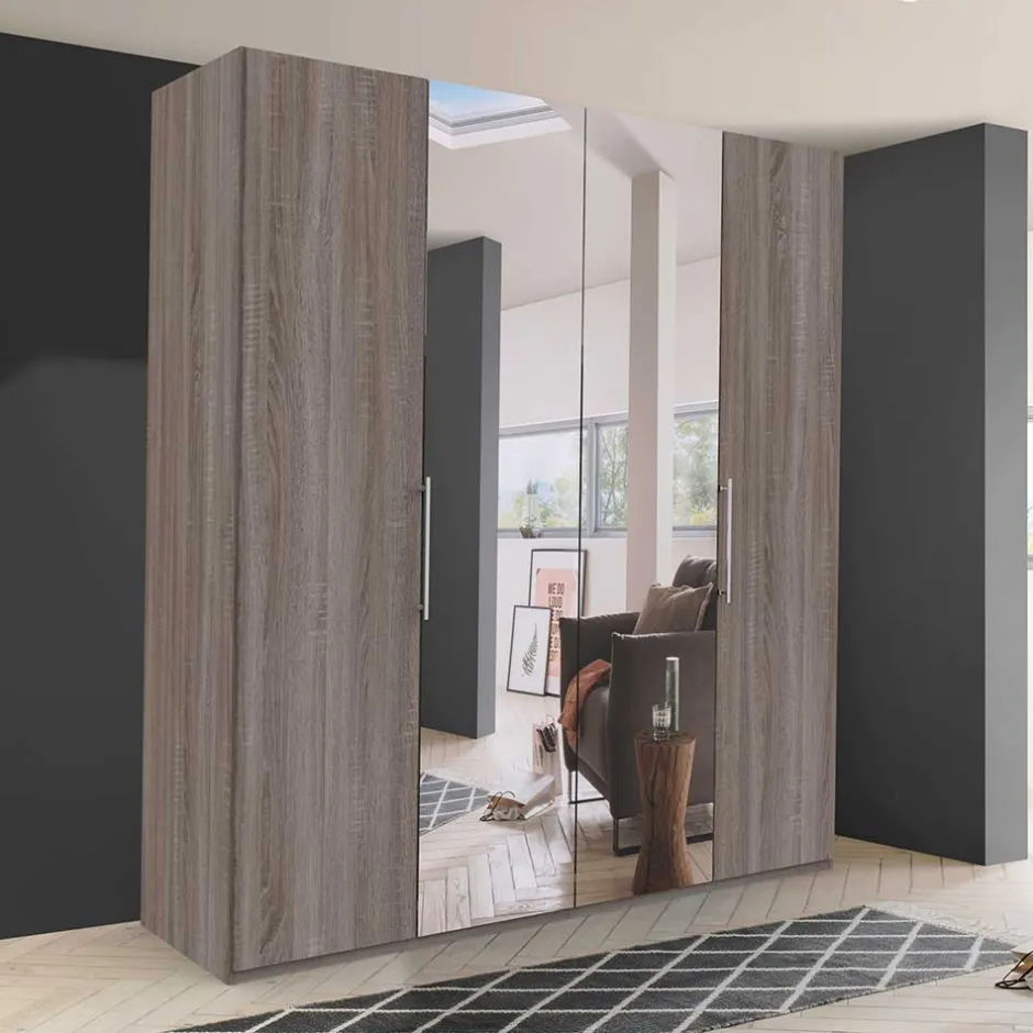 2-türiger Holz Look Kleiderschrank mit Spiegel - Crenba^Wohnen Hot