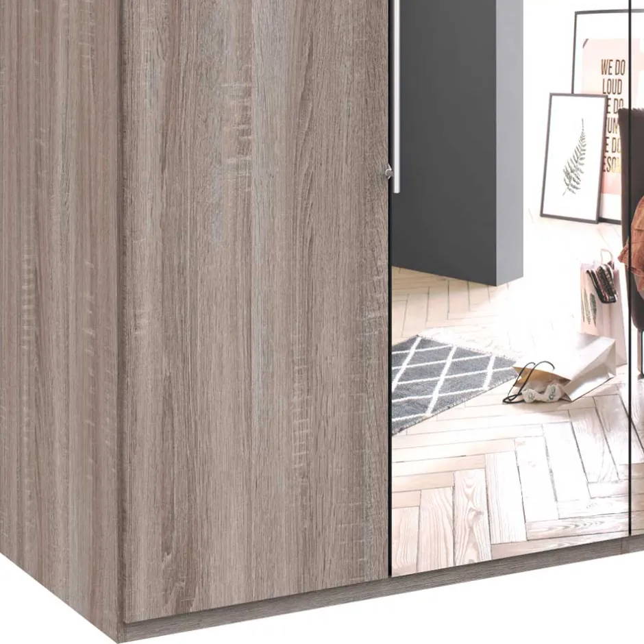 2-türiger Holz Look Kleiderschrank mit Spiegel - Crenba^Wohnen Hot