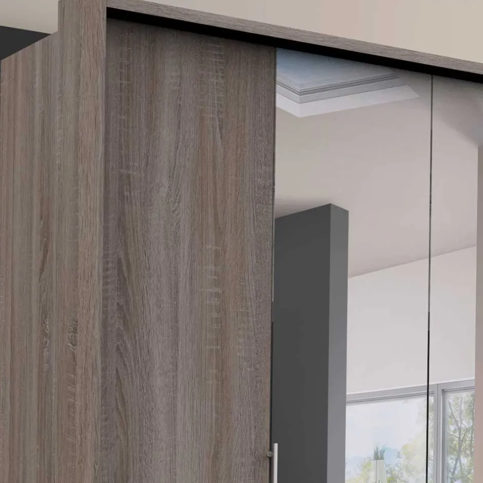 2-türiger Holz Look Kleiderschrank mit Spiegel - Crenba^Wohnen Hot