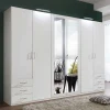Wohnen 6-türiger Kleiderschrank in Weiß mit Spiegel - Furcia