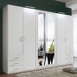 Wohnen 6-türiger Kleiderschrank in Weiß mit Spiegel - Furcia