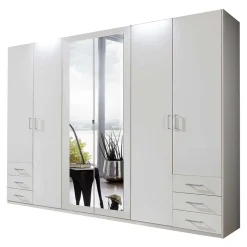 Wohnen 6-türiger Kleiderschrank in Weiß mit Spiegel - Furcia