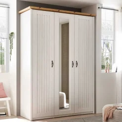Wohnen 3-türiger Kleiderschrank in Weiß & Eiche Dekor - Malvissa