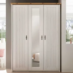 Wohnen 3-türiger Kleiderschrank in Weiß & Eiche Dekor - Malvissa