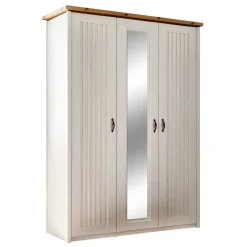 Wohnen 3-türiger Kleiderschrank in Weiß & Eiche Dekor - Malvissa