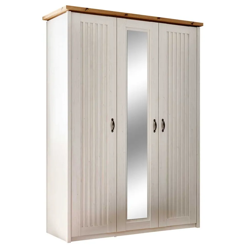 Wohnen 3-türiger Kleiderschrank in Weiß & Eiche Dekor - Malvissa