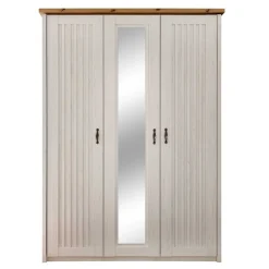 Wohnen 3-türiger Kleiderschrank in Weiß & Eiche Dekor - Malvissa