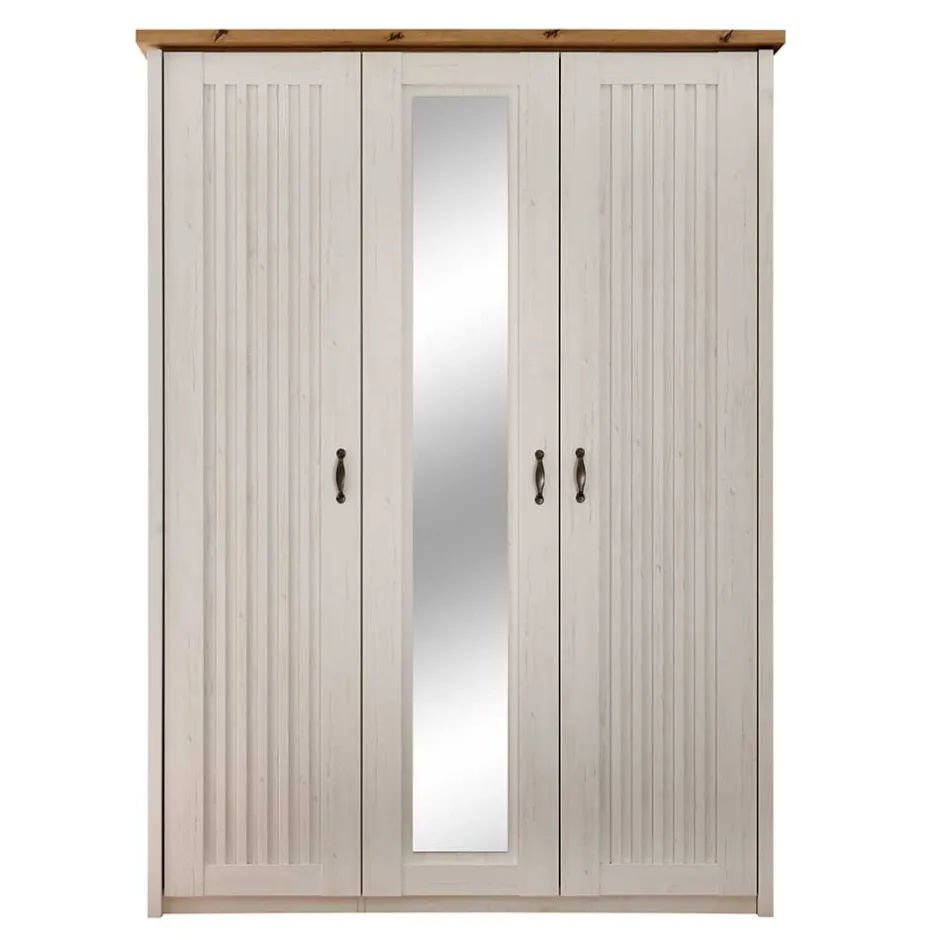 Wohnen 3-türiger Kleiderschrank in Weiß & Eiche Dekor - Malvissa
