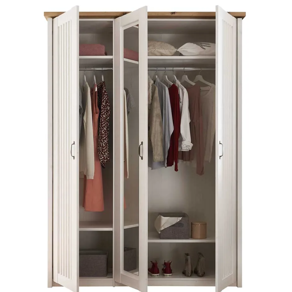 Wohnen 3-türiger Kleiderschrank in Weiß & Eiche Dekor - Malvissa