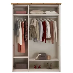 Wohnen 3-türiger Kleiderschrank in Weiß & Eiche Dekor - Malvissa