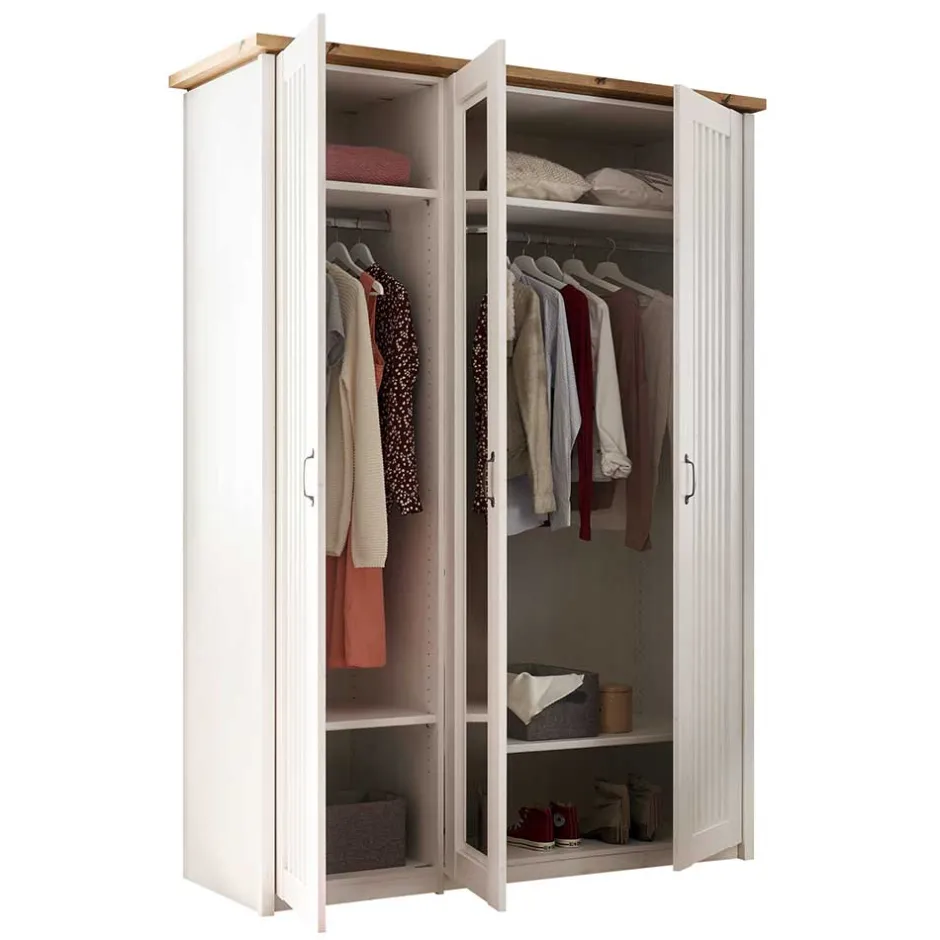 Wohnen 3-türiger Kleiderschrank in Weiß & Eiche Dekor - Malvissa