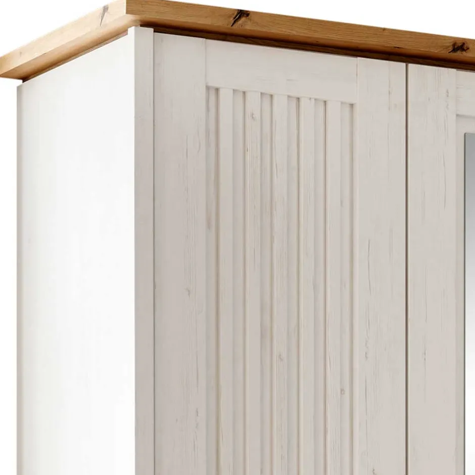 Wohnen 3-türiger Kleiderschrank in Weiß & Eiche Dekor - Malvissa