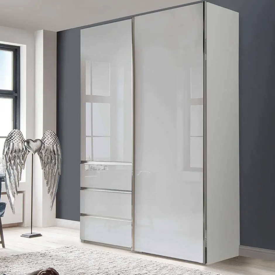 2-türiger Kleiderschrank in Weiß Glas - Heralisa^Wohnen